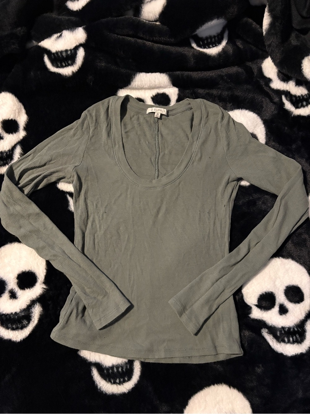 Z Supply Olive Sage Ribbed Long-Sleeve Scoop Neck Top